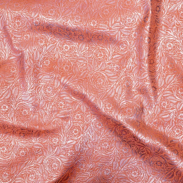 MFC.Silver on Coral.03.jpg Metallic Floral Cow Sides Image